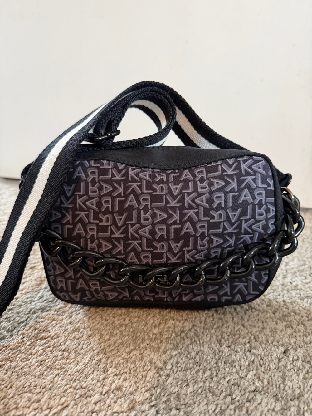 Karl Lagerfeld Black and White Logo-Print Crossbody Bag